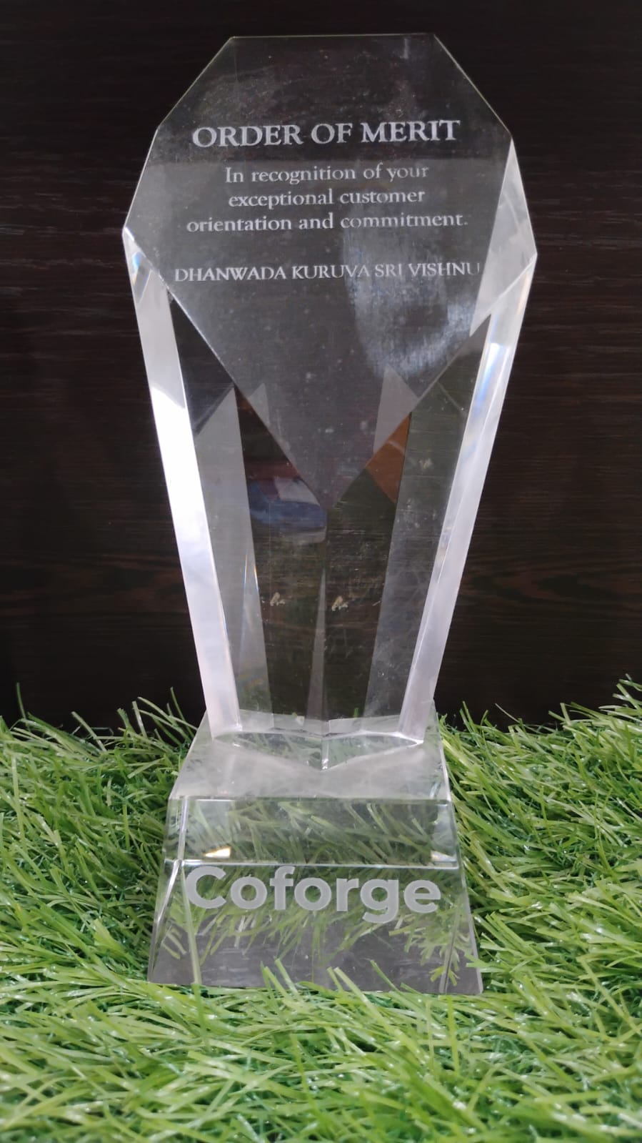 Coforge Order of Merit crystal trophy