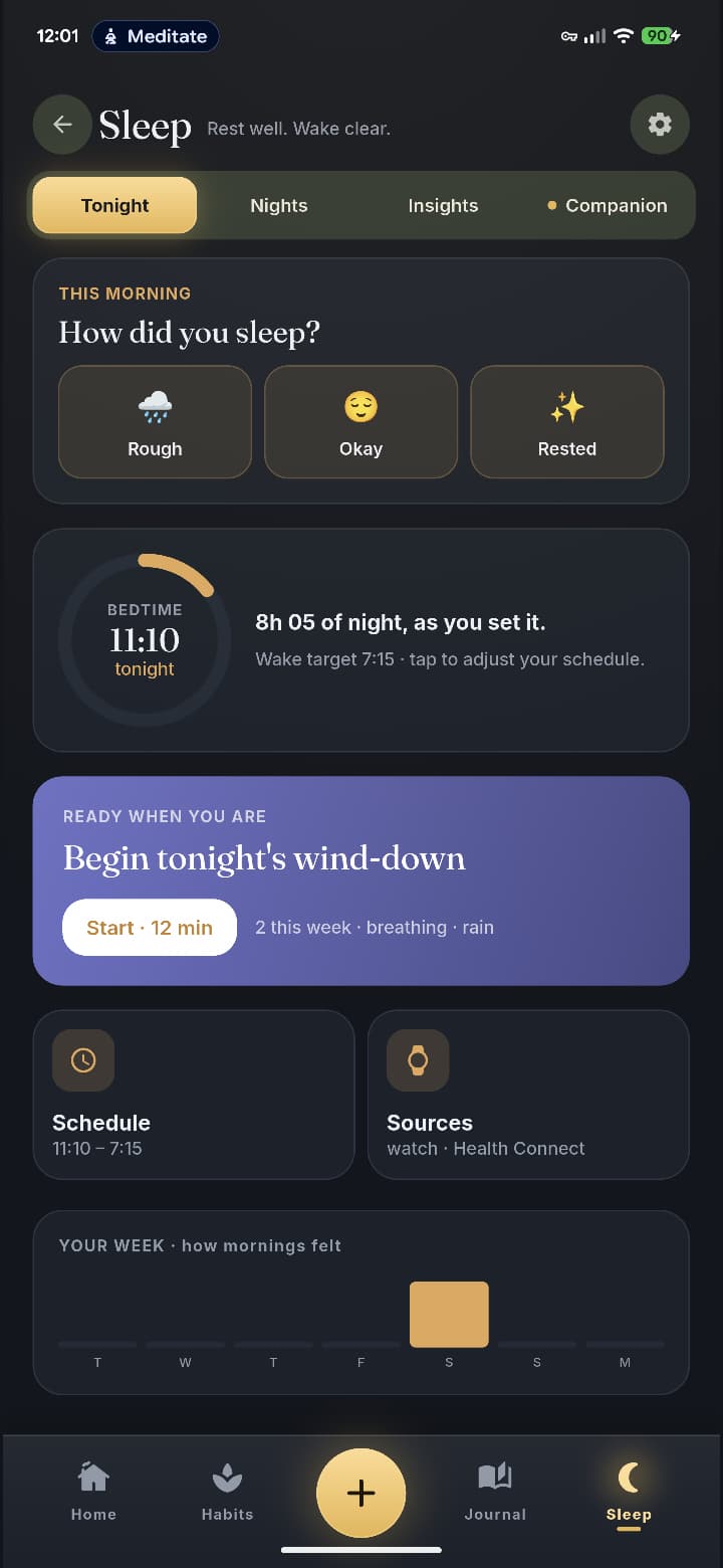 Ember sleep wind-down screen