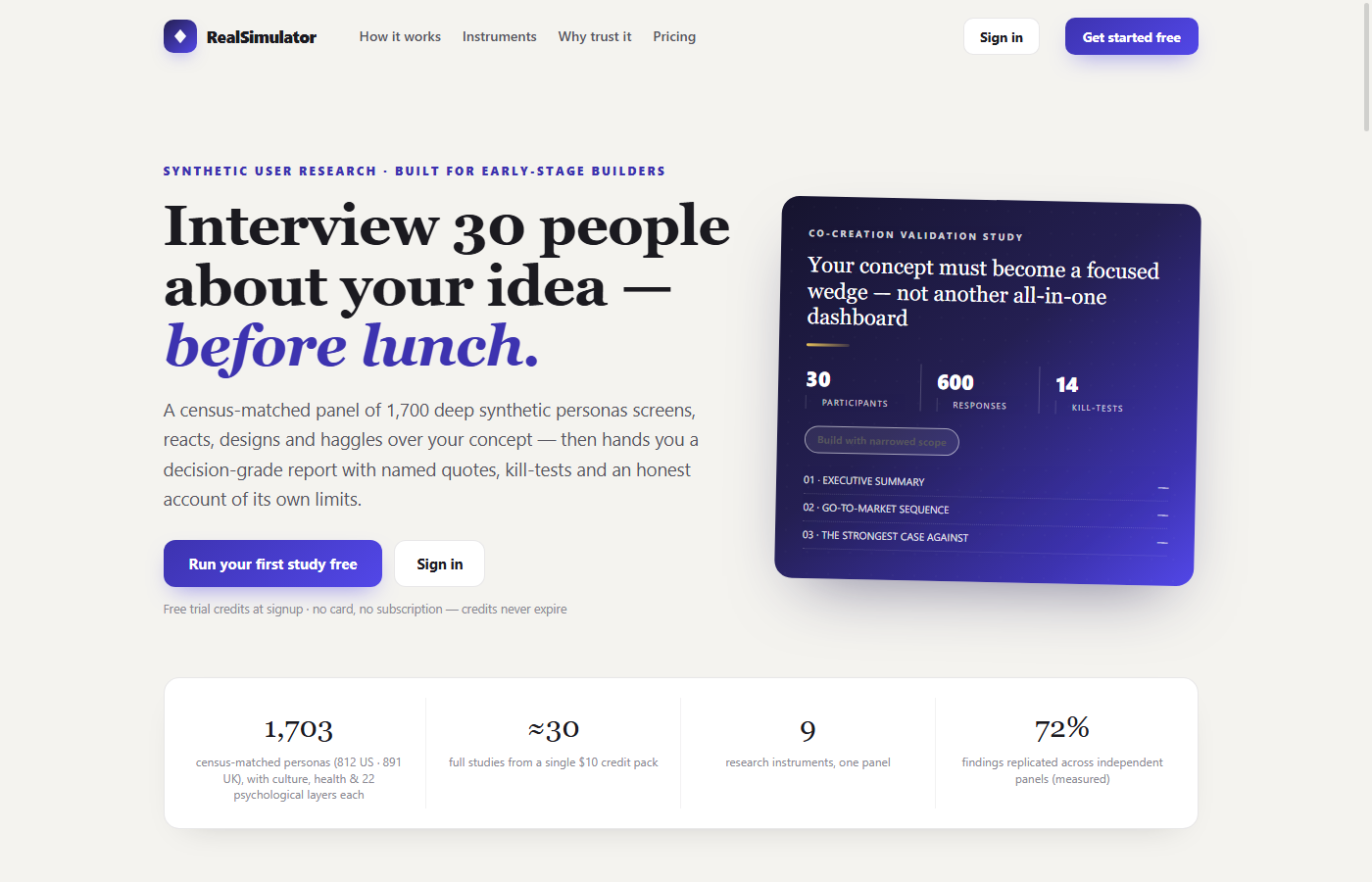 RealSimulator — synthetic idea evaluation portal